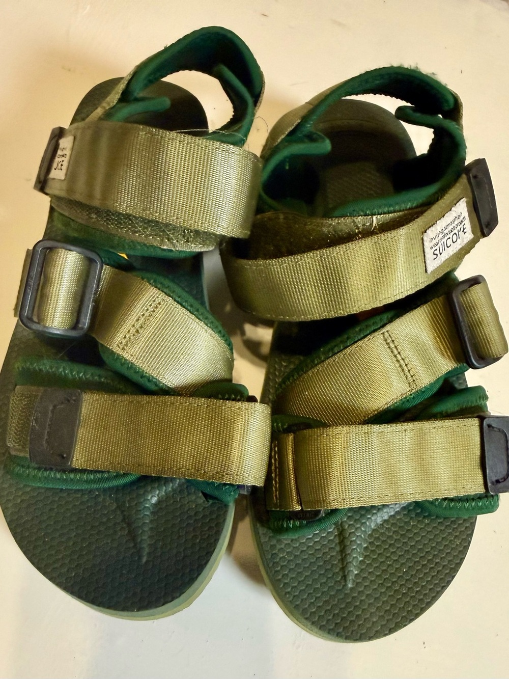 Suicoke Olive Green Hook-and-Loop Strapped Sandals - Picture 2 of 3